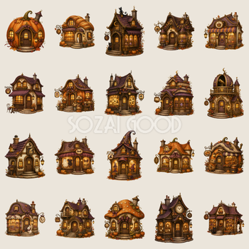 ハロウィンのお家・お店20選｜かわいい小さな建物イラスト素材95127