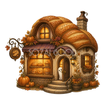 おばけの小さなパン屋さんのハロウィンイラスト｜かわいい店舗素材95129