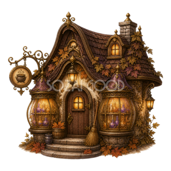 魔女の小さな薬屋さんのハロウィンイラスト｜魔法のお店素材95131