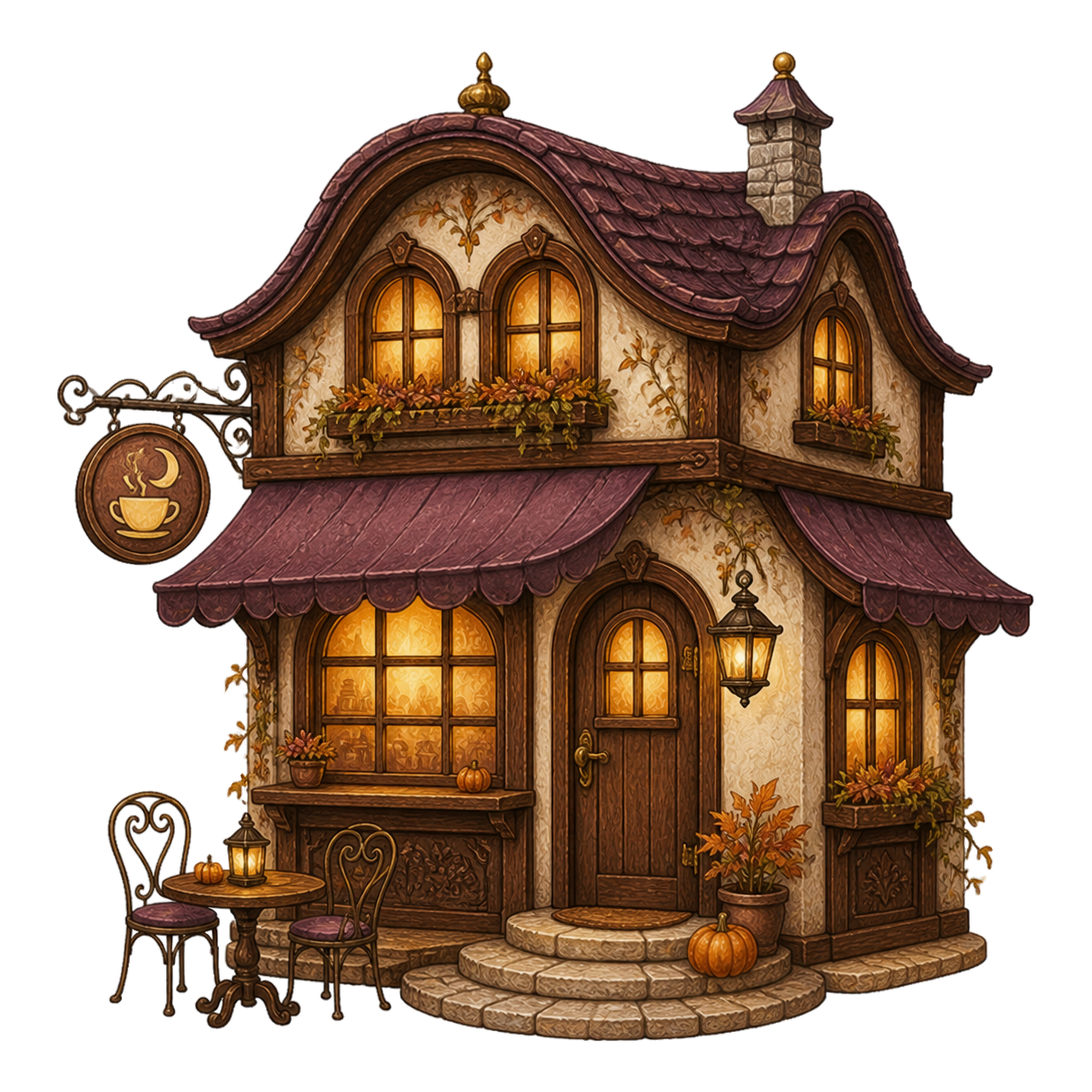 ハロウィンの夜の小さなカフェイラスト｜秋のお店素材95133に写真・文字を入れる