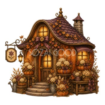 かぼちゃと秋花のお花屋さんイラスト｜ハロウィンの店舗素材95134