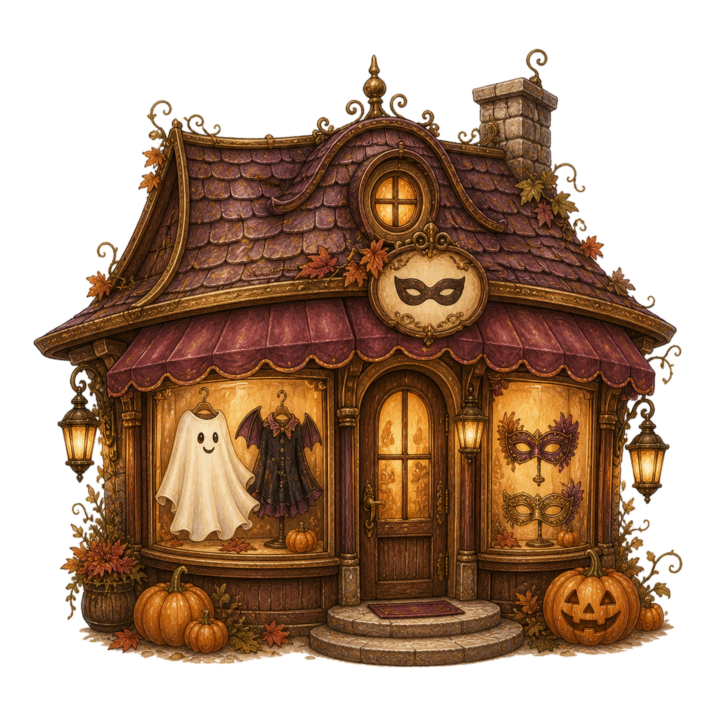 仮装とお面のお店のハロウィンイラスト｜かわいい店舗素材95139に写真・文字を入れる