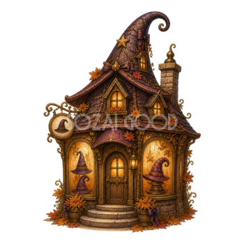 魔女帽子の仕立て屋さんのハロウィンイラスト｜魔法のお店素材95140