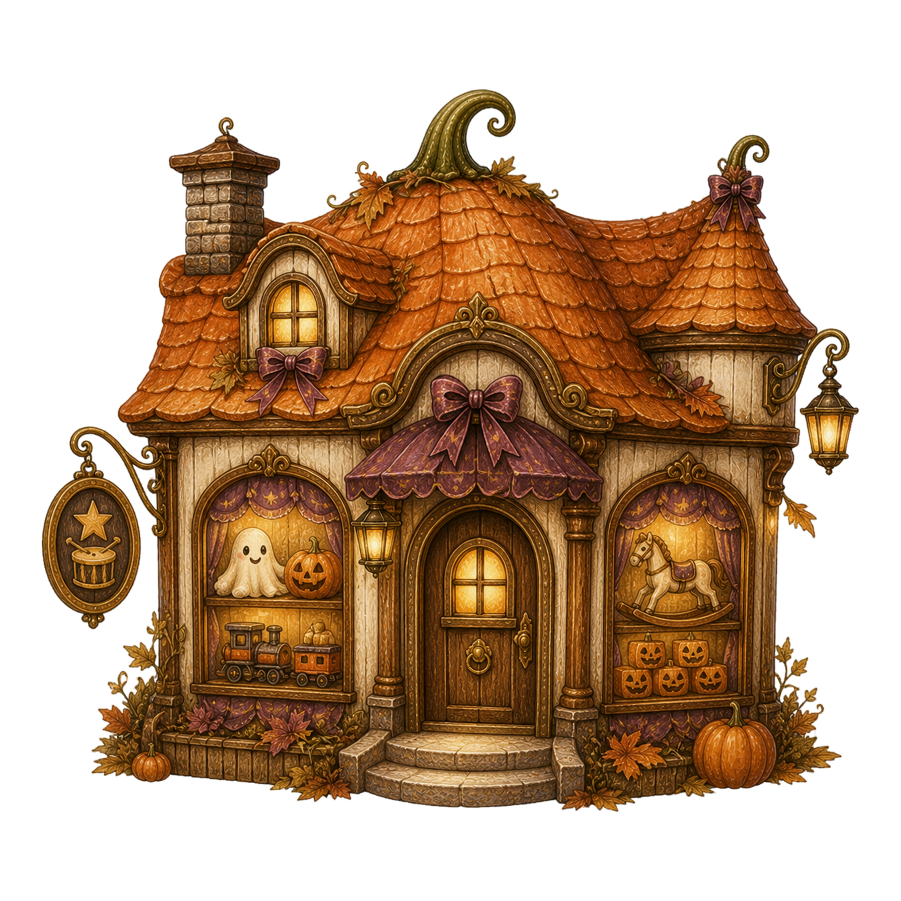 かぼちゃのおもちゃ屋さんのハロウィンイラスト｜子ども向け店舗素材95141に写真・文字を入れる