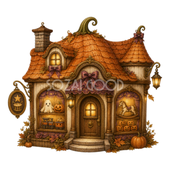 かぼちゃのおもちゃ屋さんのハロウィンイラスト｜子ども向け店舗素材95141