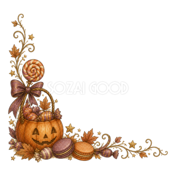 ハロウィンのお菓子とキャンディーのコーナー飾りイラスト95153