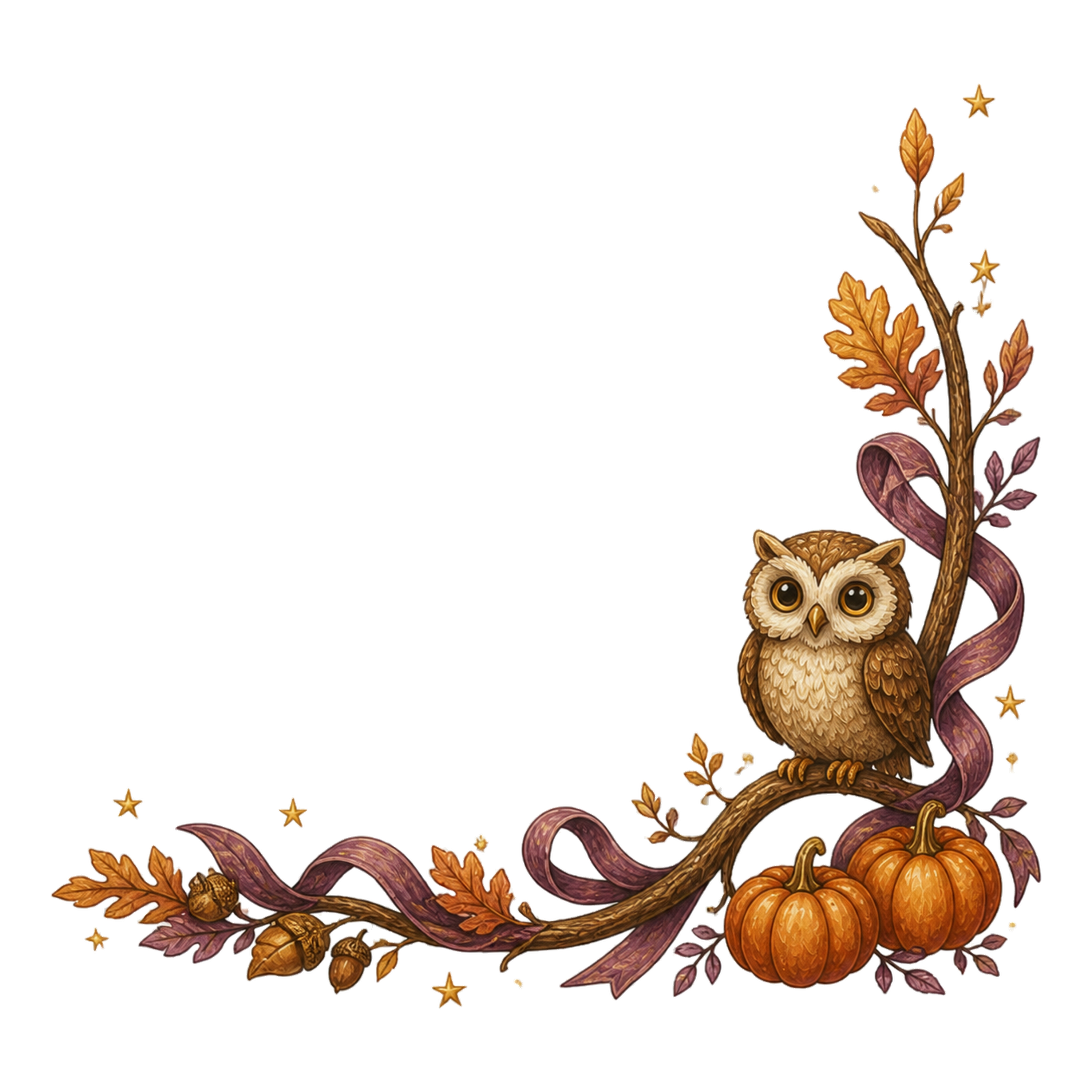 ふくろうと秋の枝のハロウィンコーナー飾りイラスト95155に写真・文字を入れる