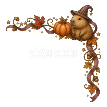 カピバラとかぼちゃのハロウィンコーナー飾りイラスト95158