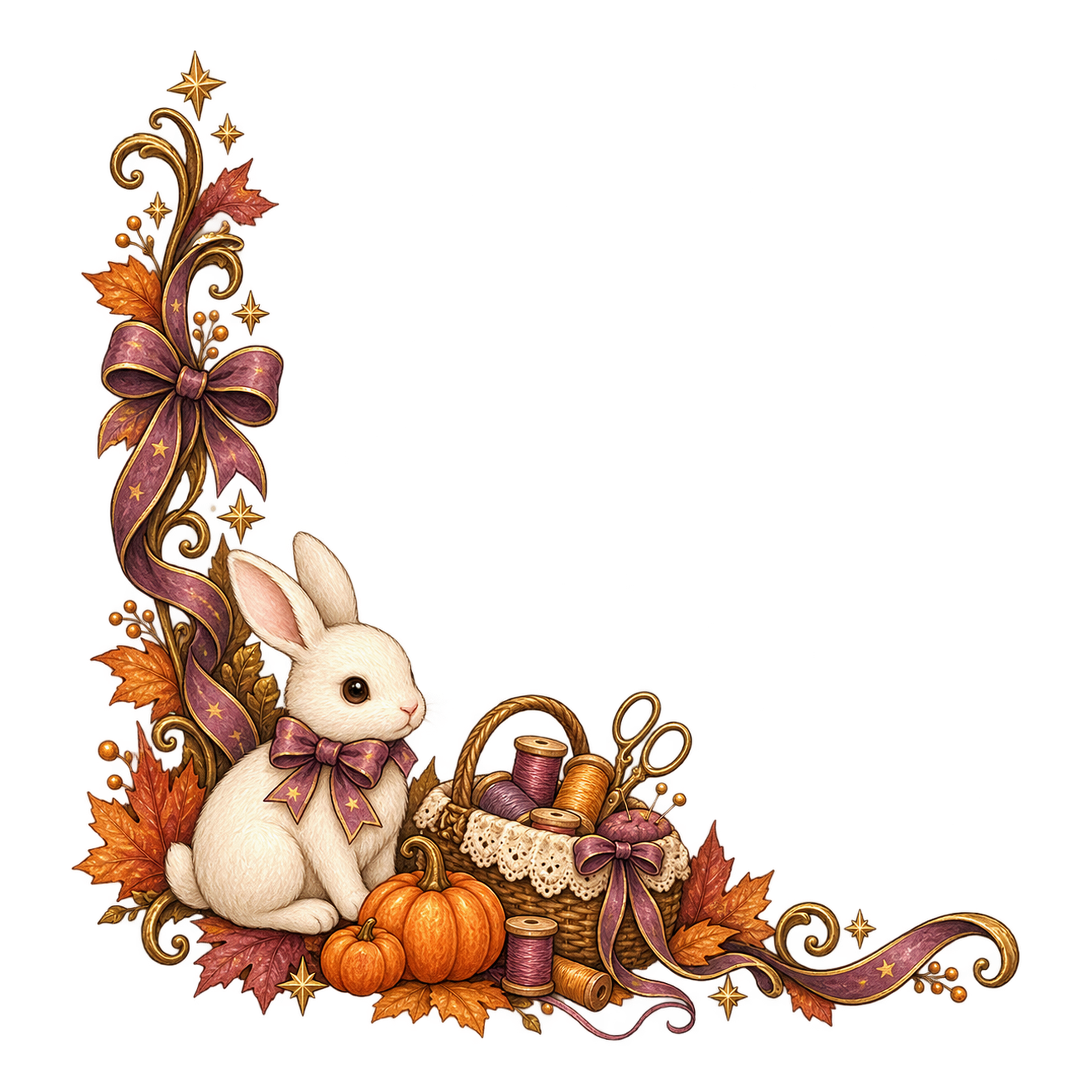 白うさぎと裁縫道具のハロウィンコーナー飾りイラスト95159に写真・文字を入れる