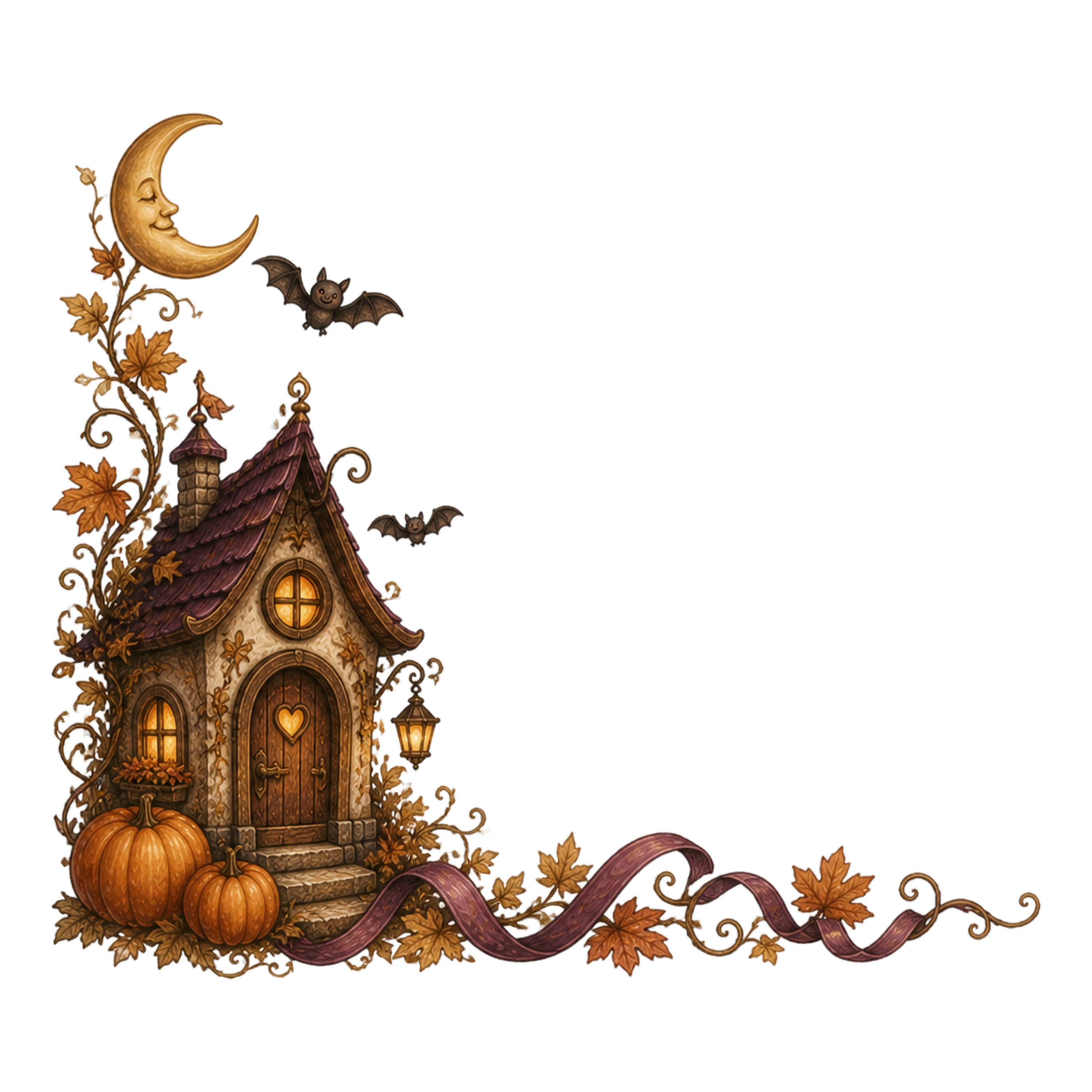小さなお家と三日月のハロウィンコーナー飾りイラスト95163に写真・文字を入れる