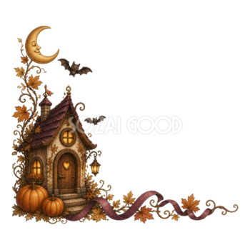 小さなお家と三日月のハロウィンコーナー飾りイラスト95163