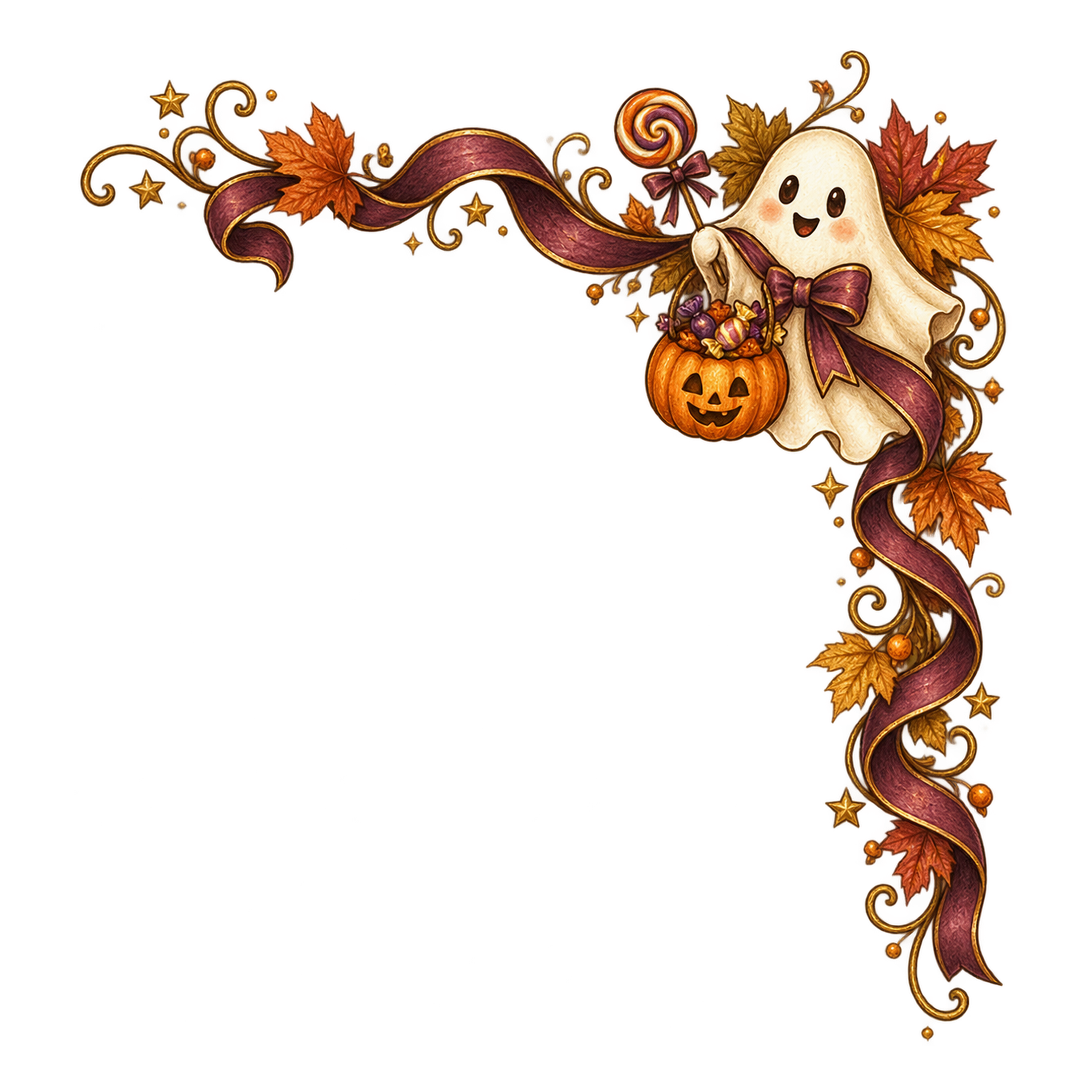 お菓子を持つおばけのハロウィンコーナー飾りイラスト95164に写真・文字を入れる