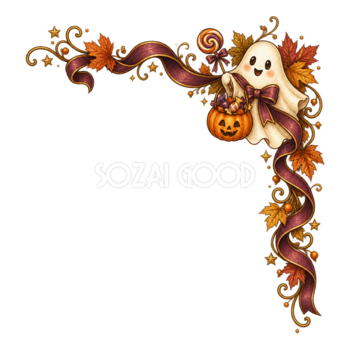 お菓子を持つおばけのハロウィンコーナー飾りイラスト95164