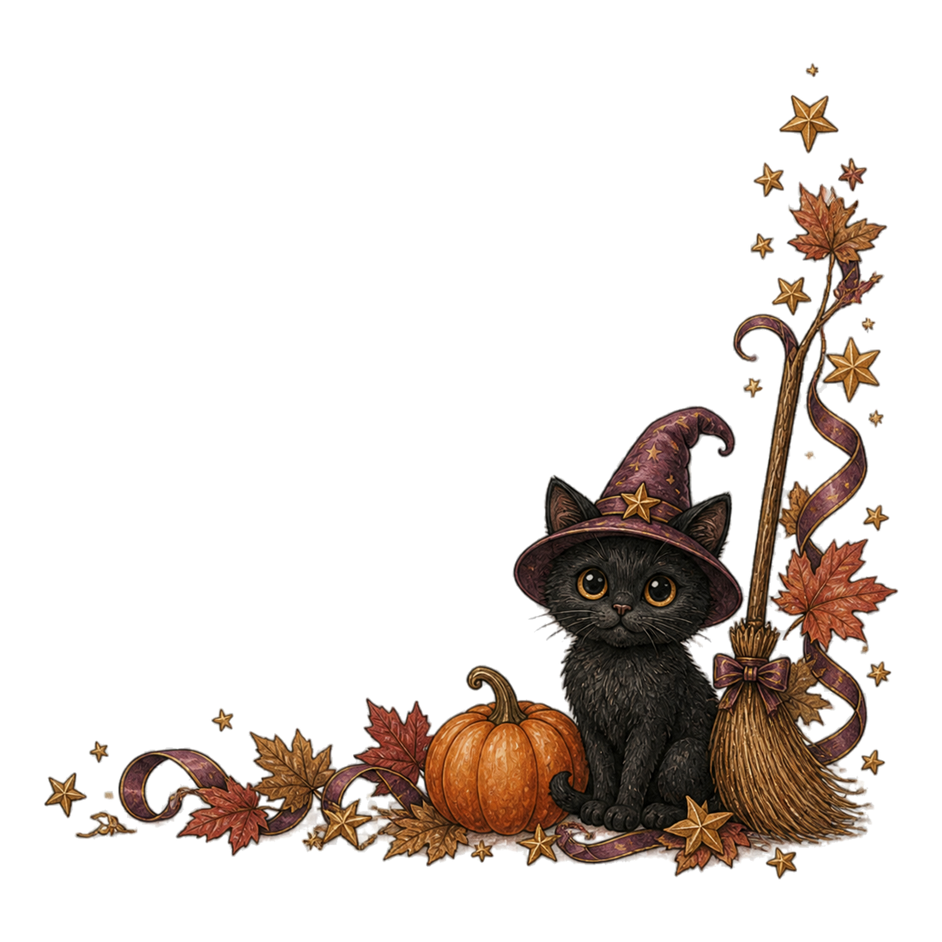 黒猫とほうきのハロウィンコーナー飾りイラスト95165に写真・文字を入れる