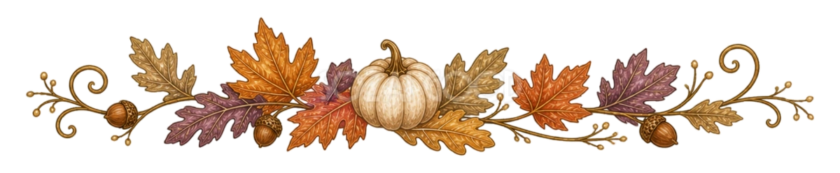 紅葉とどんぐりのハロウィン区切り線・ラインイラスト95177
