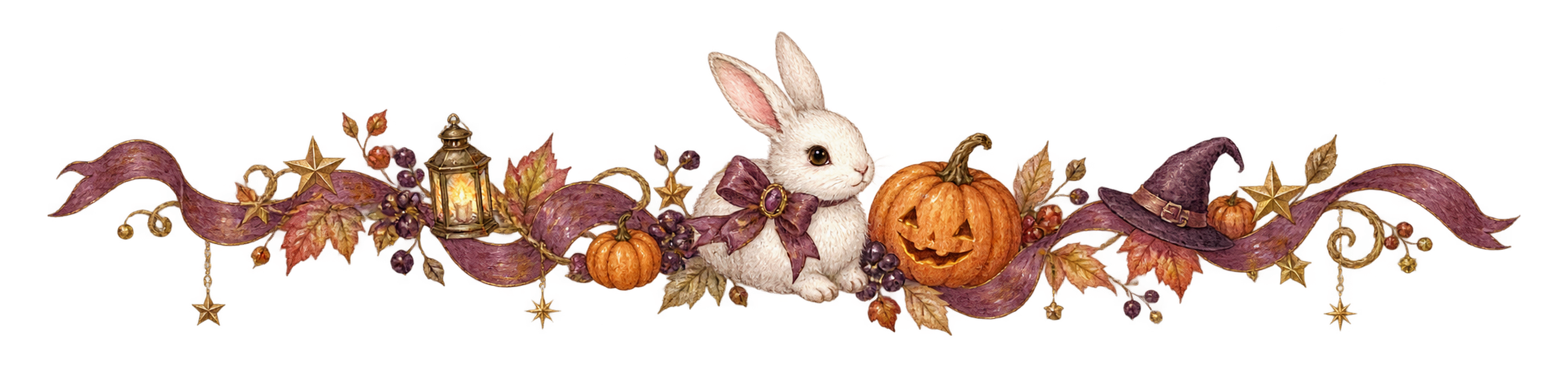 白うさぎとかぼちゃのハロウィン区切り線・ラインイラスト95179に写真・文字を入れる