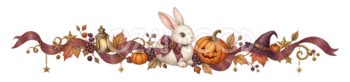 白うさぎとかぼちゃのハロウィン区切り線・ラインイラスト95179
