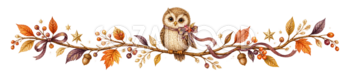 フクロウと秋の枝のハロウィン区切り線・ラインイラスト95181