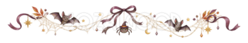 蜘蛛の巣とコウモリのハロウィン区切り線・ラインイラスト95182