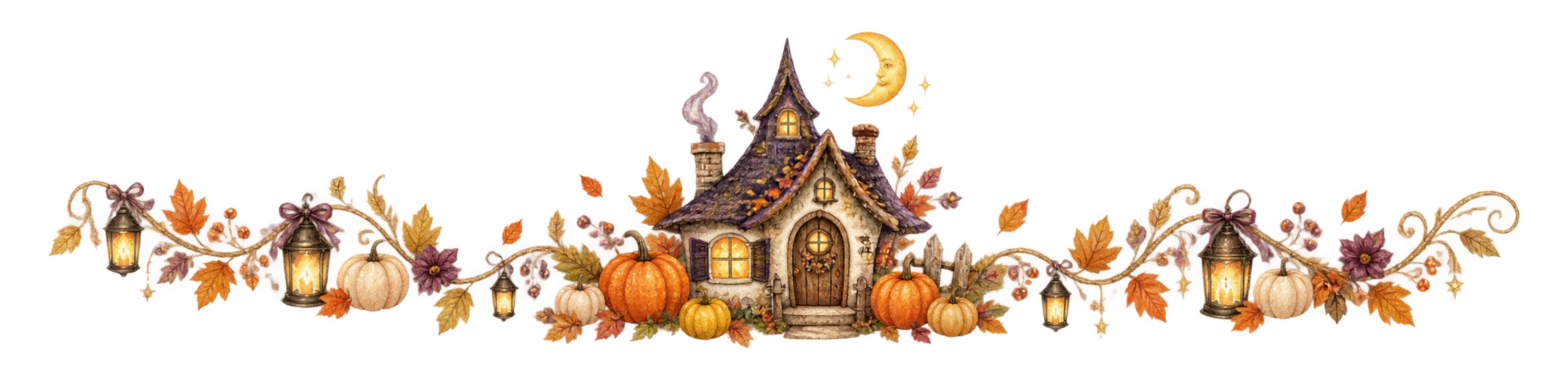 小さなお化け屋敷と月のハロウィン区切り線・ラインイラスト95185に写真・文字を入れる