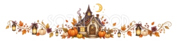 小さなお化け屋敷と月のハロウィン区切り線・ラインイラスト95185