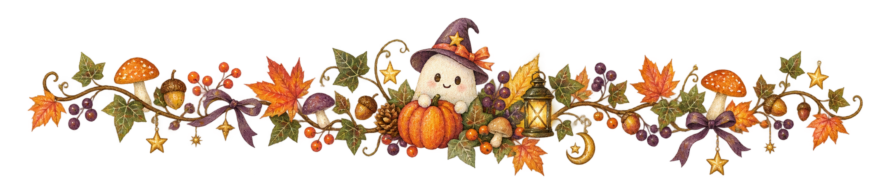 きのこと小さなおばけのハロウィン区切り線・ラインイラスト95186に写真・文字を入れる