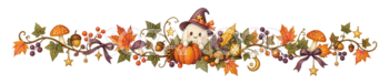 きのこと小さなおばけのハロウィン区切り線・ラインイラスト95186