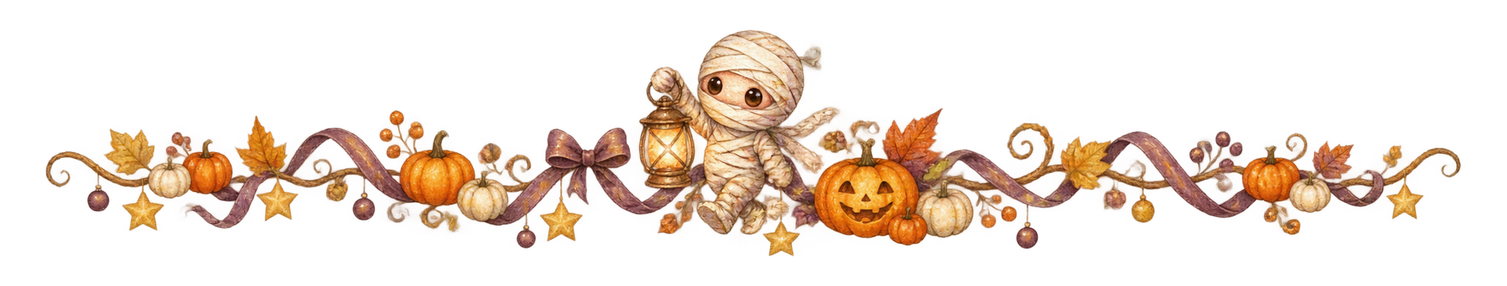 かわいいミイラとランタンのハロウィン区切り線・ラインイラスト95187に写真・文字を入れる