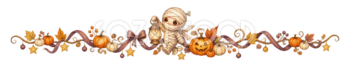 かわいいミイラとランタンのハロウィン区切り線・ラインイラスト95187