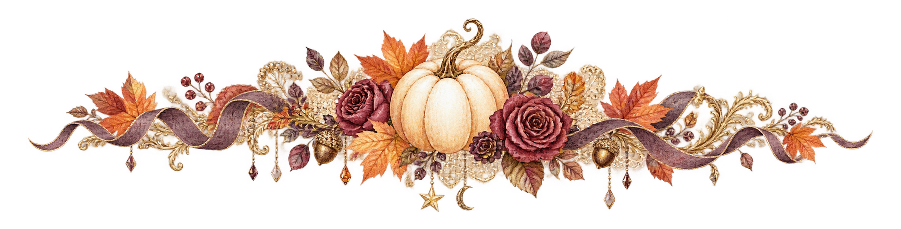 白いかぼちゃと薔薇のハロウィン区切り線・ラインイラスト95188に写真・文字を入れる