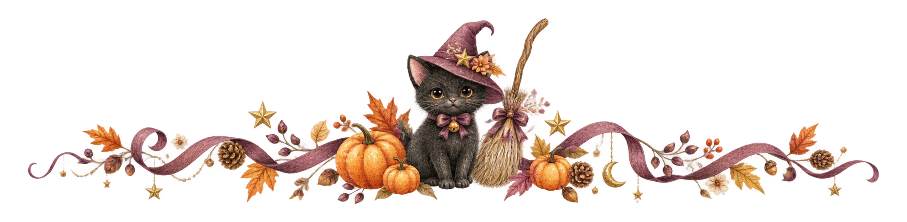 黒猫とほうきのハロウィン区切り線・ラインイラスト95189に写真・文字を入れる