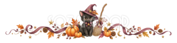黒猫とほうきのハロウィン区切り線・ラインイラスト95189