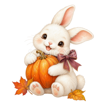 かぼちゃを抱く白うさぎのかわいいハロウィンイラスト95191