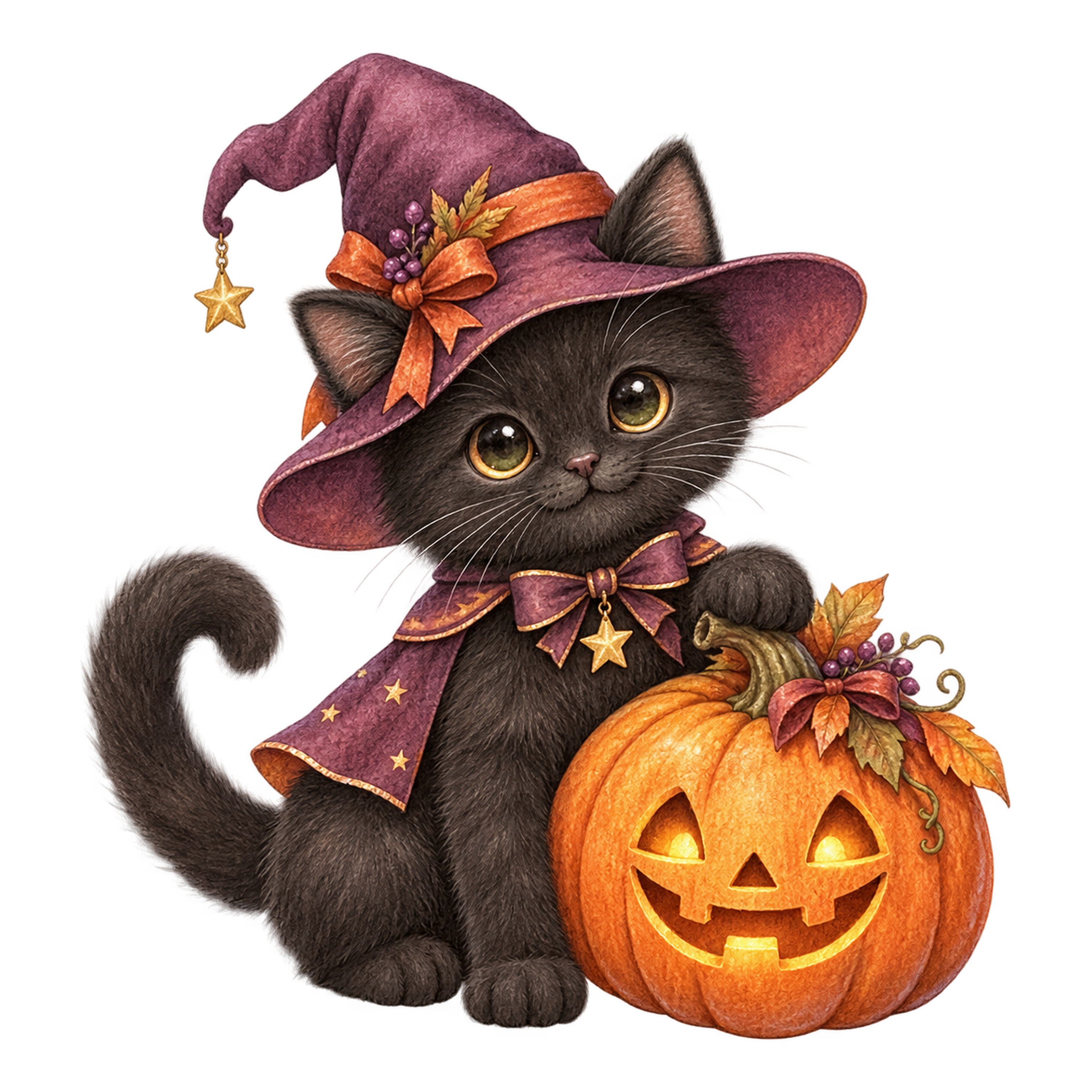 魔女帽子の黒猫とかぼちゃランタンのハロウィンイラスト95192に写真・文字を入れる