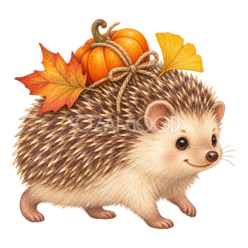 小さなかぼちゃを運ぶハリネズミのハロウィンイラスト95195