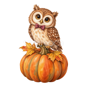 かぼちゃにとまるフクロウのかわいいハロウィンイラスト95197