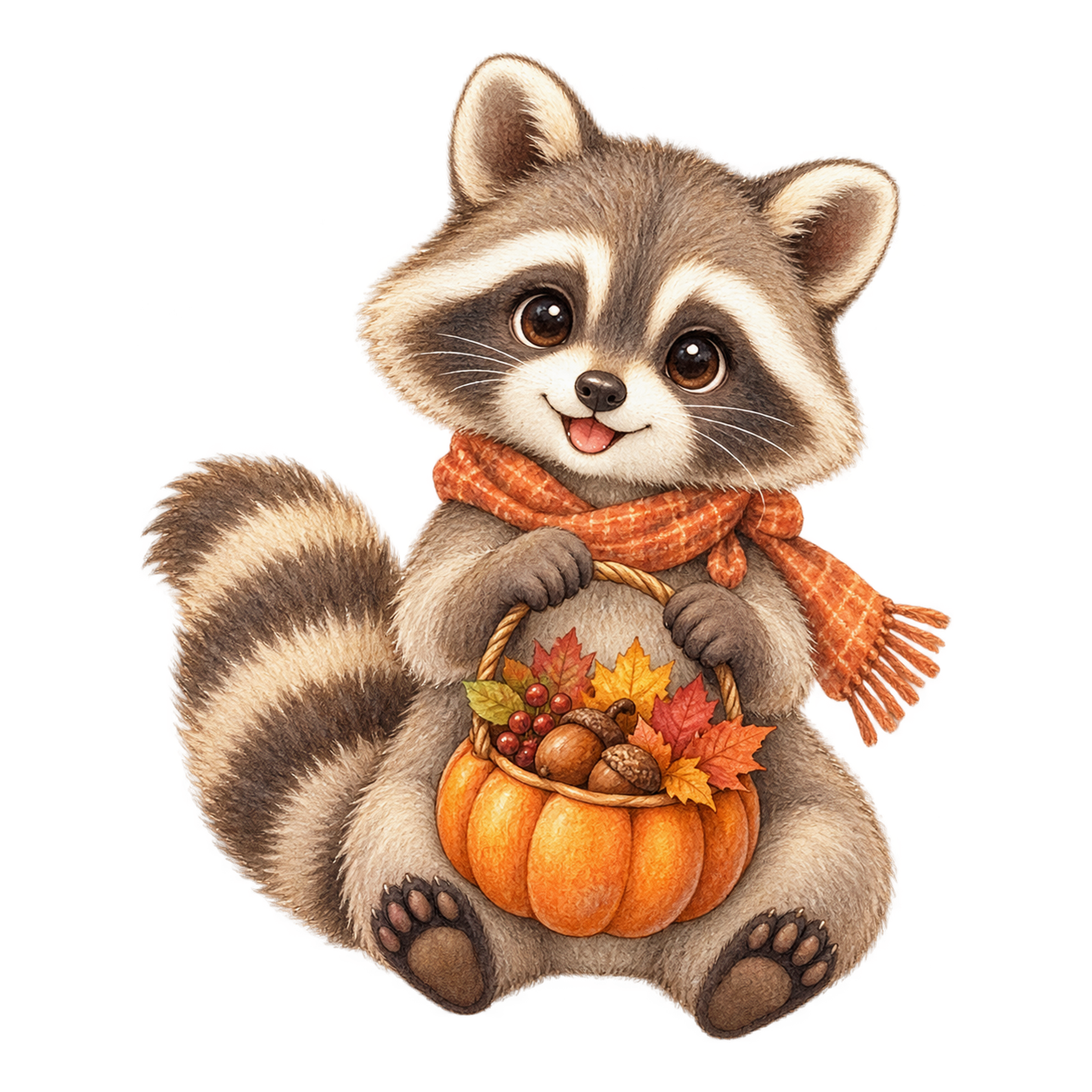 かぼちゃバスケットを持つアライグマのハロウィンイラスト95198に写真・文字を入れる