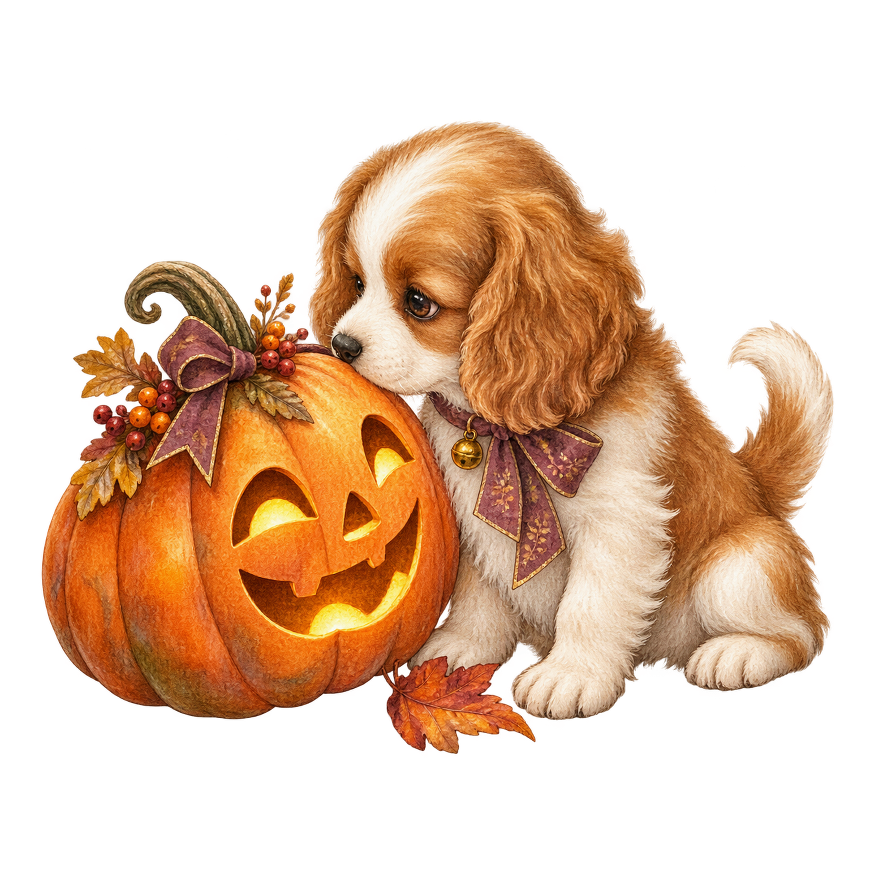 かぼちゃランタンと子犬のかわいいハロウィンイラスト95200に写真・文字を入れる