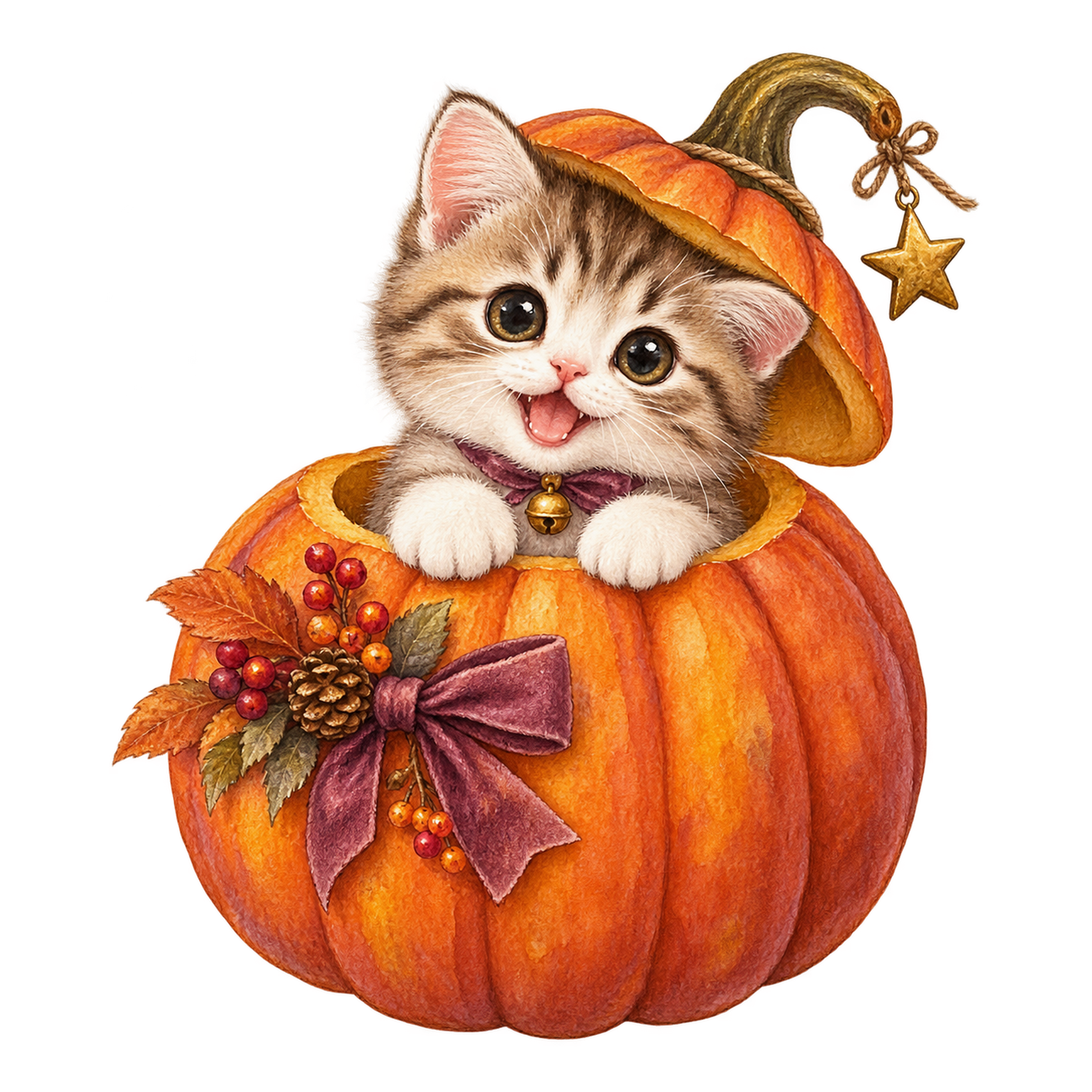 かぼちゃから顔を出す子猫のかわいいハロウィンイラスト95201に写真・文字を入れる