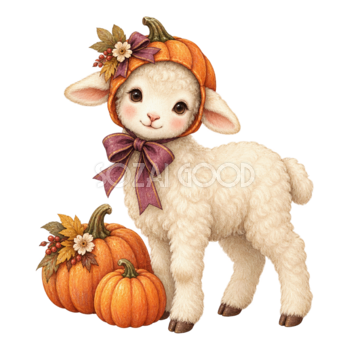 かぼちゃ帽子をかぶった子羊のハロウィンイラスト95202