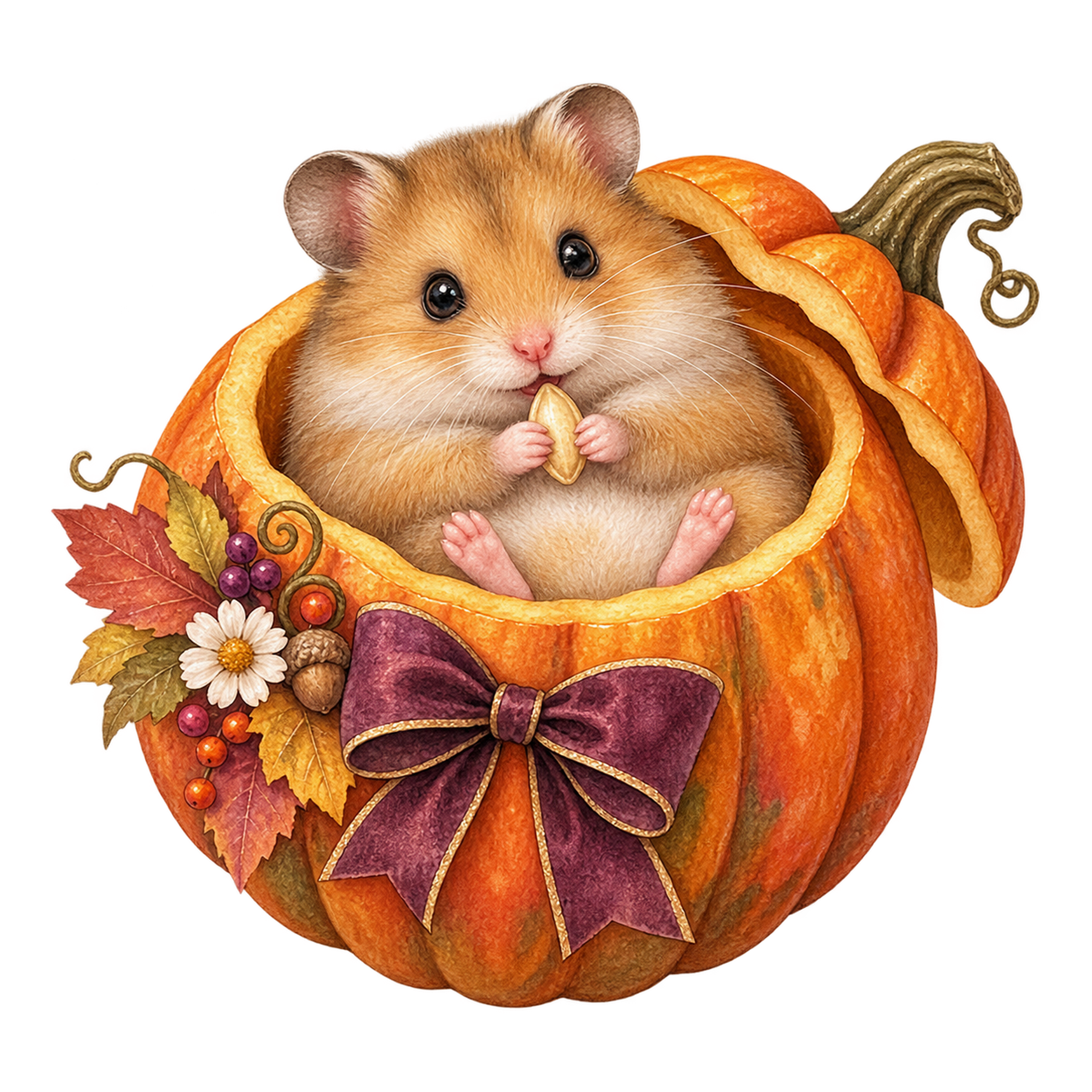 かぼちゃの中でくつろぐハムスターのハロウィンイラスト95204に写真・文字を入れる