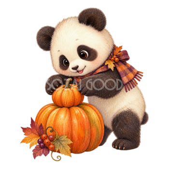 かぼちゃを積み重ねるパンダのハロウィンイラスト95207