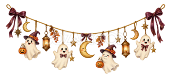 白いおばけと月のハロウィンガーランドイラスト｜無料素材95213