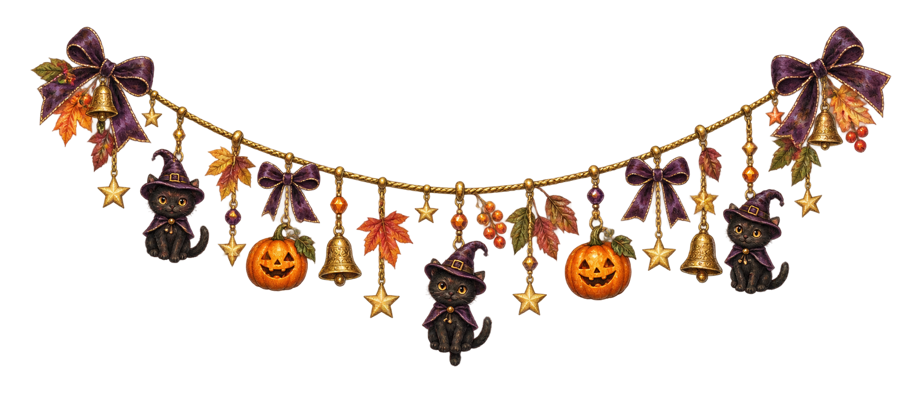 黒猫と魔女帽子のハロウィンガーランドイラスト｜無料素材95214に写真・文字を入れる