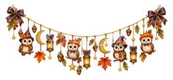 ふくろうと月のハロウィンガーランドイラスト｜無料素材95215