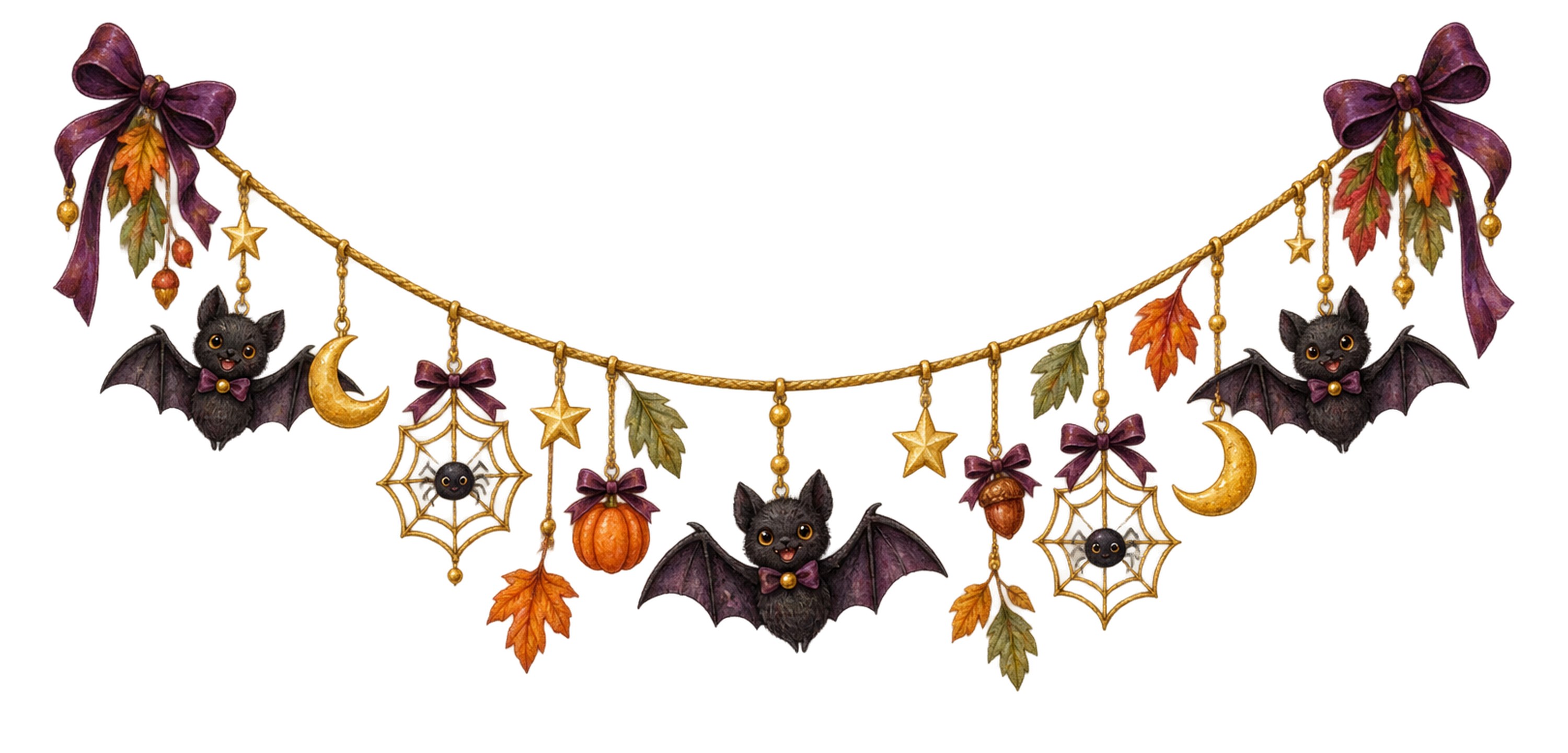 コウモリとくもの巣のハロウィンガーランドイラスト｜無料素材95218に写真・文字を入れる