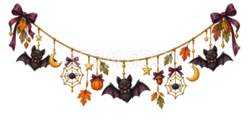 コウモリとくもの巣のハロウィンガーランドイラスト｜無料素材95218
