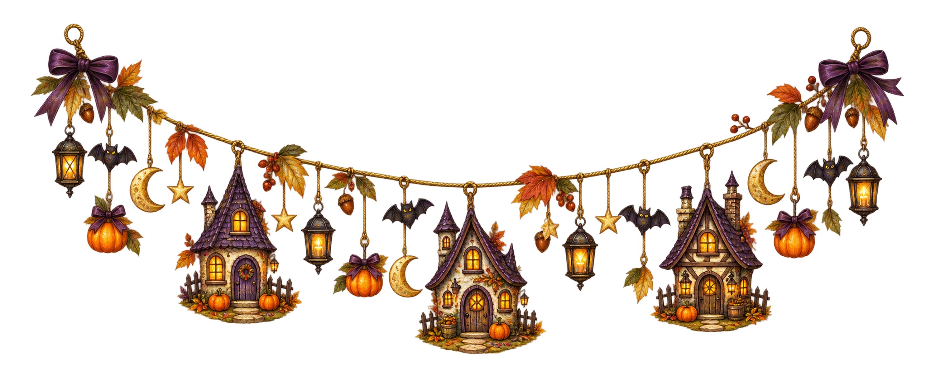 小さなお屋敷のハロウィンガーランドイラスト｜無料素材95220に写真・文字を入れる