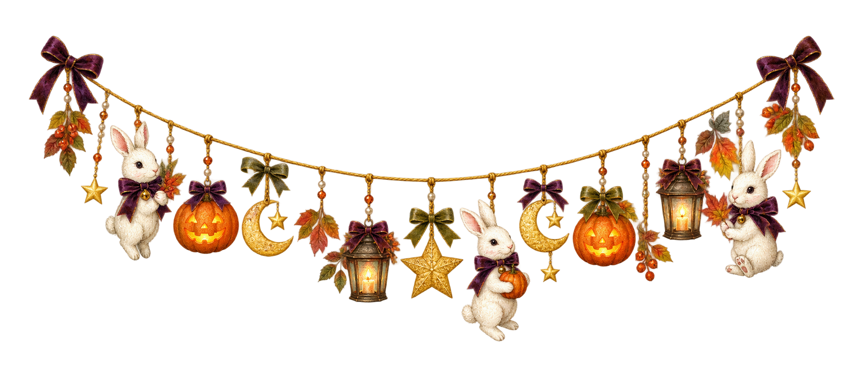 白うさぎとかぼちゃのハロウィンガーランドイラスト｜無料素材95221に写真・文字を入れる