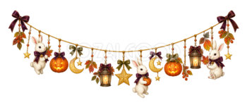 白うさぎとかぼちゃのハロウィンガーランドイラスト｜無料素材95221